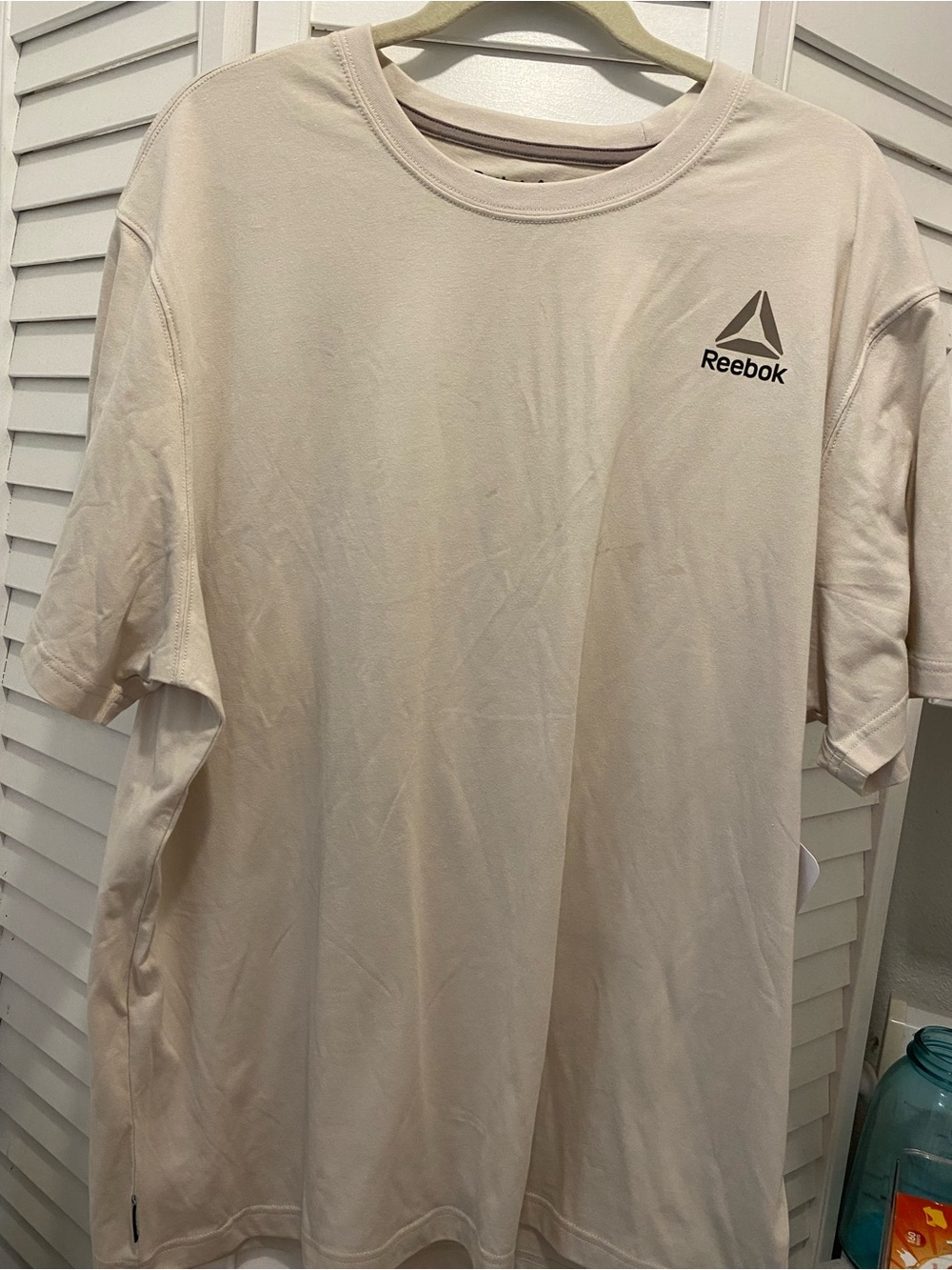 REEBOK Men’s “Short Sleeve T-shirt w/Logos” Size 2XL Beige Cotton Blend NWT